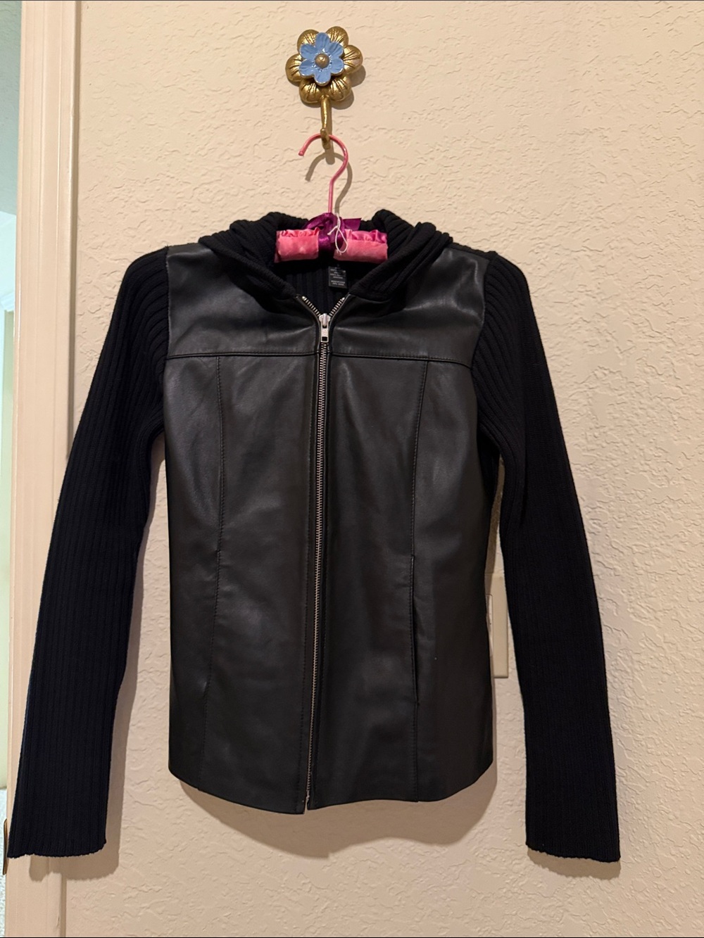 I.N.C. Black Mixed-Media Hooded Jacket - Women